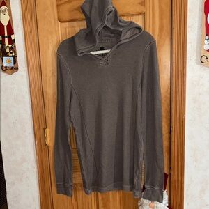 Helix L Sleeve Waffle Knit Hooded shirt Thermal Men's M Gray/Brown Y2K Grunge